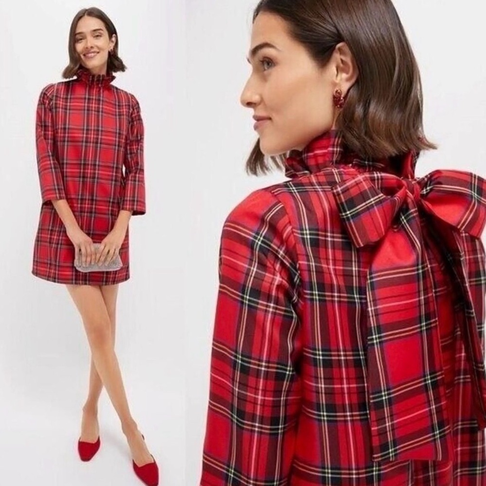 Tuckernuck Red Plaid Mini Dress with Statement Bow Royal Stewart Tartan Daphne